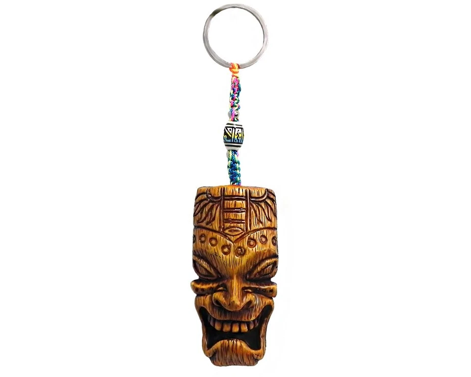 Kane Tiki Head Keychain Polynesian Hawaii Mask Handmade 3D Macrame Metal Keyring - Image 1 of 1