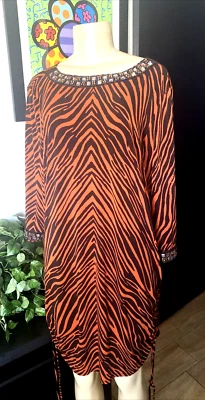 RANDOLPH DUKE TIGRE ESTAMPADO VESTIDO DISFRAZ CUENTAS PEDRERÍA ACANALADO LG NUEVO CON ETIQUETAS BBZ Foto 1 de 4