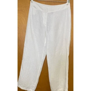 EILEEN FISHER 100% Linen Wide-Leg Ankle Pants Size M Medium White Bareback - Picture 1 of 3