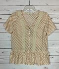 Easel Anthropologie Women's S Small Ivory Lace Polka Dot Short Sleeve Top Blouse