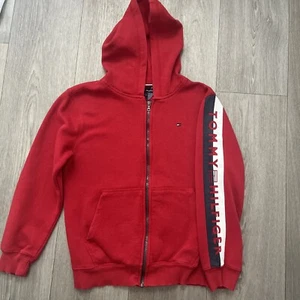 Tommy Hilfiger Boys 12-14 Zip Up Hoodie Jacket Red Logo - Picture 1 of 5