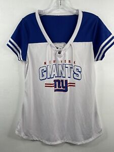 NFL Team Apparel White New York Giants V Neck Tie T Shirt Womens Size Large