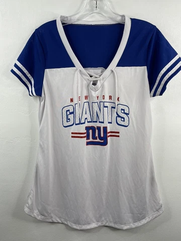NFL Team Apparel White New York Giants V Neck Tie T Shirt Womens Size Large Cover