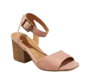 Womens Universal Thread Megan Microsuede Quarter Strap Heeled Sandals Blush pink - Picture 1 of 5