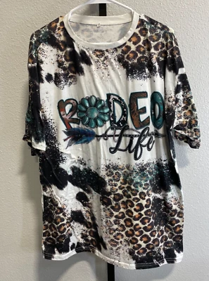 Camiseta Western Boutique Mujer "Rodeo Life" Estampado Animal Talla 2XL Foto 1 de 4