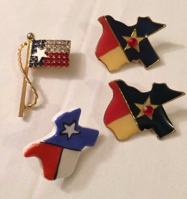 VINTAGE TEXAS STATE STAR RED WHITE BLUE ENAMEL GOLD-TONE Clip On EARRINGS 2 Pins - Image 1 of 4