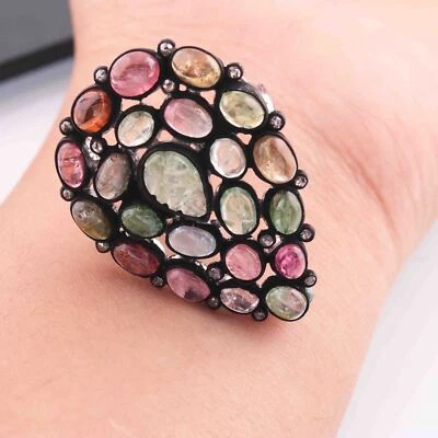 Антикварные ювелирные изделия из серебра 925 пробы с несколькими натуральными турмалиновыми бриллиантами - Изображение 1 из 4