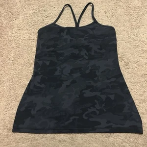 LULULEMON Power Y Tank Camo Print Black & Gray Yoga Women's 6 Built In Bra - Picture 1 of 5
