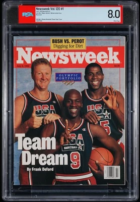 Newsweek 1992 Dream Team Newsstand Michael Jordan Magic Graded Magazine PSA 8.0 - Image 1 of 2
