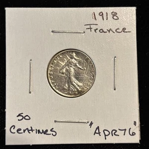 1918 France 50 Centimes Silver World Coin “apr76” 50C - Picture 1 of 23