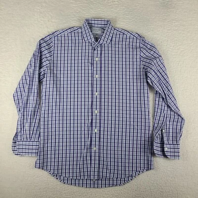 Ledbury Dress Shirt Mens 17 Blue Plaid Slim Fit Cotton Button Up - Image 1 of 4