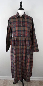 Vtg Eddie Bauer Multicolor Plaid Button Down Long Sleeve Dress Wool Blend Sz M - Picture 1 of 5