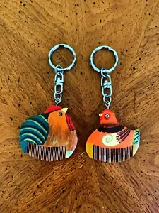 Chicken Handmade Wood Key Chain Comb Key Chain Unique Gift - Picture 1 of 11