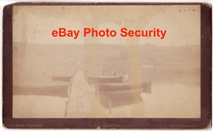antica foto barca ADK 1882 Adirondack NY New York CDV molo barca a remi battello a vapore - Foto 1 di 10