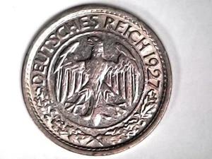 Germany 50 Pfennig 1927-A KM 49 AU - Picture 1 of 2