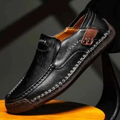 Men's Genuine Leather Handmade Casual   Loafers Breathable Slip on Driving Shoes - Image 1 of 4