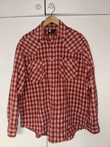 Vintage 1980s Men’s DKNY Red Cotton Check Westerner Shirt Size Medium - Picture 1 of 8