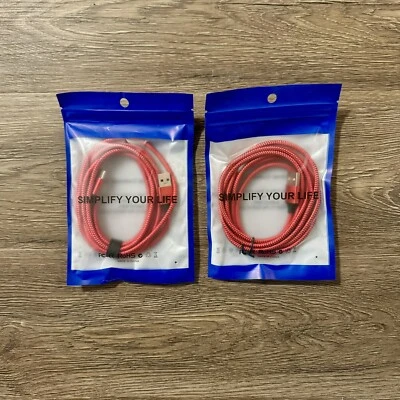 2 Pack USB-A To USB-C Android Phone Charger Red Braided  20v Output Fast Charge - Image 1 of 3