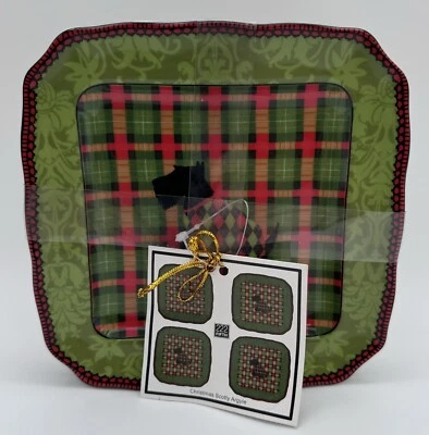 222 Fifth Christmas Scotty Terrier Dog Appetizer Plates Square 6" 4 Set New - Image 1 of 4