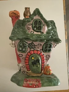 Halloween Spukhaus Kerzenhalter Eule Spinne Geist glitzernd lila Windlicht - Bild 1 von 13