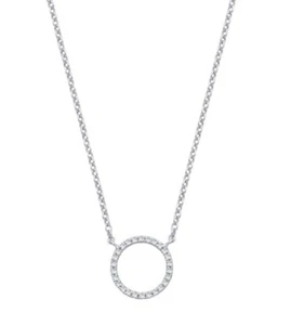9ct White Gold Diamond Open Circle Necklace 18" Made in London - Picture 1 of 5