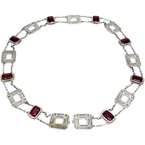 Antique Chain Segment Belt Huge Amethyst Purple Glass Stones Cubist 34" Silver - Picture 1 of 6