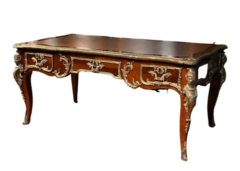 Bureau Plat, French Bronze Mounted Bureau Plat, Ormolu, Leather Top,  Vintage!! Cover