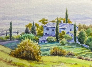 Watercolor Painting Landscape with Country House ACEO Art - Picture 1 of 2