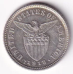 1918-S US Philippines 10 CENTAVOS United States of America Silver Coin Z33 - Picture 1 of 5