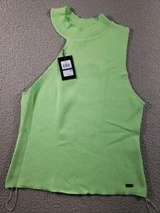 DKNY Pullover Damen XL Extra Large Grün Asymmetrisch Stehkragen Ärmellos Stretch - Bild 1 von 12