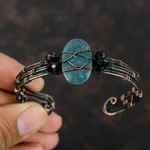 Bloodstone Wire Wrapped Adjustable Bangle Handcrafted Copper Valentine Gift - Picture 1 of 6