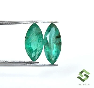 Par de piedras preciosas sueltas certificadas 11x5,25 mm corte marquesa esmeralda natural 3,08 CTS Foto 1 de 4