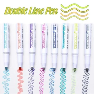 Drawing Double Line Outline Pen Highlighter Marker 8 Color Pens For School - Picture 1 of 8