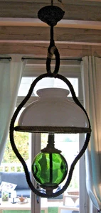 Audoux et Minet Vintage Kronleuchter Seil Kugel Fischer grün und opalweiß - Bild 1 von 22