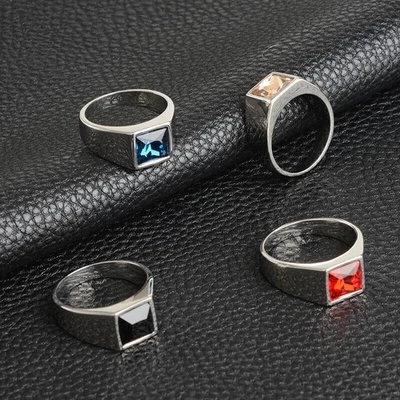 Declaración para Hombres Mujeres Anillo Cuadrado Piedra Azul Boda Acero Inoxidable Fiesta Foto 1 de 4