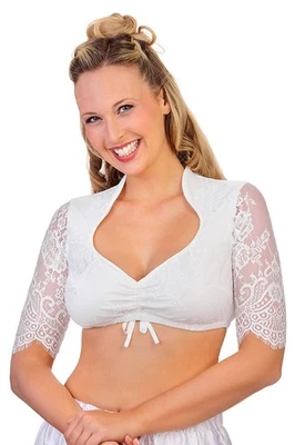 MarJo Trachten Dirndlbluse Leona-Elena weiß offweiß Spitze Schalkragen halbarm - Bild 1 von 4