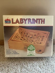 Labyrinth Wooden Puzzle Maze Game 1987 Original Box 2 Marbles Pavilion - Picture 1 of 11
