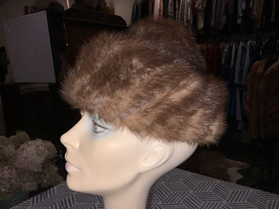 Sombrero visón marrón pastillero único vintage para mujer 20,5" circunferencia usado en excelente estado Foto 1 de 4