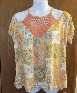 Cato Est 1946 boho flowy Earth Tones top blouse sz 22/24W Cold Shoulder Soft - Picture 1 of 7