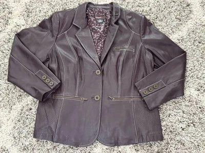 Chaqueta de cuero para mujer Bradley Bayou marrón oscuro talla 1X Foto 1 de 4