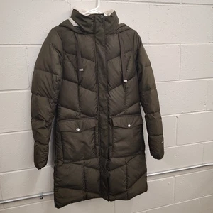 Eddie Bauer cappotto piumino donna medio lungo verde oliva XS extra small - Foto 1 di 14