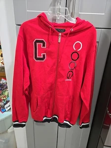 Neu mit Etikett Y2K Coogi Kapuzenpullover-Sweatshirtjacke mit Reißverschluss rot, schwarz & weiß bestickt L - Bild 1 von 6