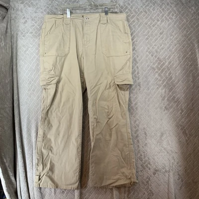 Faded Glory Womens 38 Khaki Chino Pants Beige Boot Cut Cargo Stretch Embroidered - Image 1 of 4