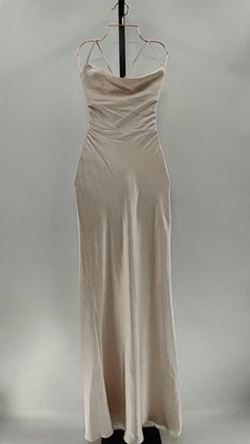 Vestido maxi Lulus feminino inspire romance champanhe cetim gola alta com cadarço P - Imagem 1 de 2