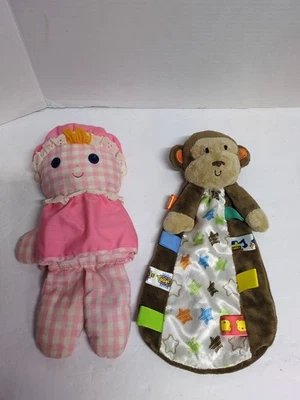 Lot Of 2 Taggies Brown Monkey Plush Lovey  And Girl Baby Rattles  — 第 1/4 张图片