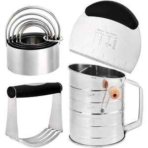 Pastry Cutter, Dough Blender, 3 Cup Flour Sifter and Biscuit Cutter, 8 Pieces... - Picture 1 of 8