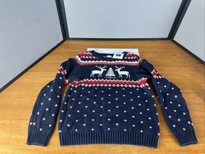 NEW Janie and Jack Reindeer Holiday Sweater Navy Blue & Red Size 6 - Picture 1 of 6
