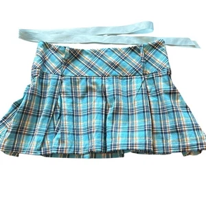 90s Y2K Vintage Pleated Mini Skirt Plaid Brown Blue White Small – Ribbon - Picture 1 of 8