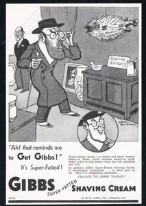 1937 H M Bateman Kugelfisch Cartoon Kunst Gibbs Rasiercreme Vintage Druck Anzeige - Bild 1 von 7