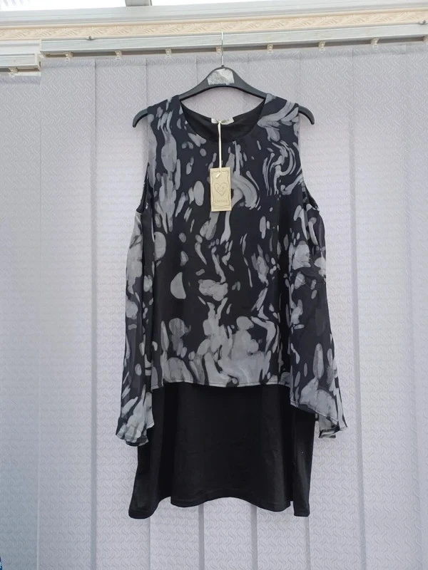 un vestido elástico flotante negro y gris para mujer talla 14 Foto 1 de 1